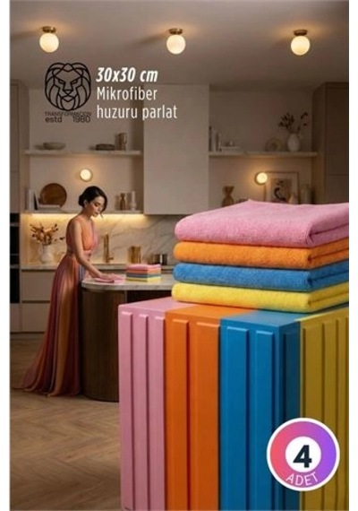 4'lü Lüks Mikrofiber Bez Seti: İz Bırakmayan Ultra Emici Açık