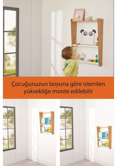 Minera Çok Amaçlı Duvar Çocuk Odası Montessori Kitaplık Ünitesi Ahşap