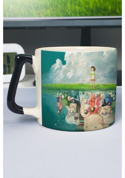 Spirited Away Anime Baskılı Seramik Lüks Kupa 1 Adet Özel Siyah Kulp Dalga Kulp V5d Çok Renkli
