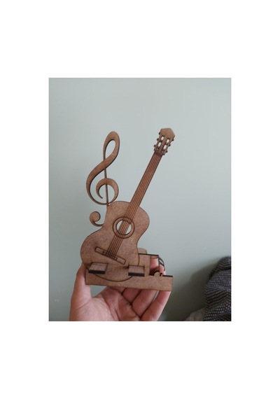 Ahşap Gitar Ve Nota Temalı Masaüstü Telefon Tutucu