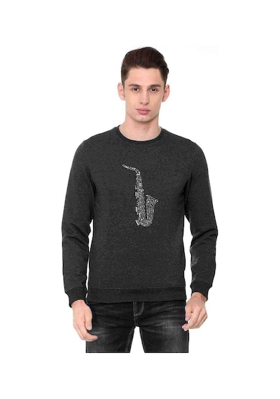 Saksafon Baskılı Füme Antrasit Erkek Örme Sweatshirt