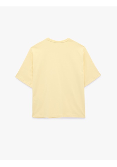 Koton Pamuklu Kısa Kollu Bisiklet Yaka Oversize Basic Tişört Sarı 6sak50364ek