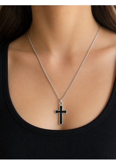 Unisex Gotik Haç Kolye Kırmızı Gri Gümüş Vintage Cross Kolye, Retro Zincir Kolye, Kadın Erkek Punk Gothic Siyah