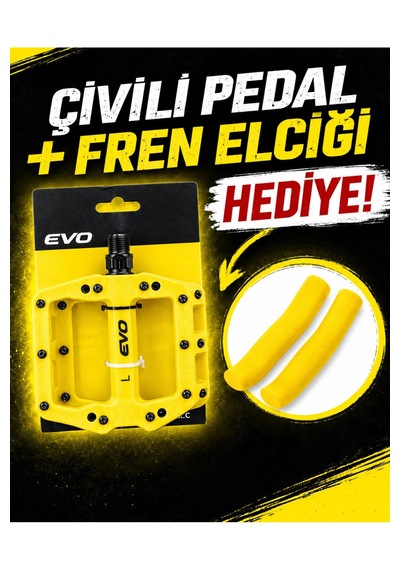 Sarı Çivili Bisiklet Pedalı + Fren Elciği Mtb Dağ Bisikleti Geniş Platform Çivili Pedal