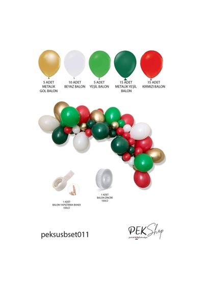 Yılbaşı Balon Süsleme Zinciri 52 Parça Yılbaşı Renkleri Balon Paketi A