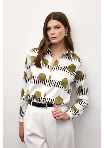 Sateen Desenli Klasik Gömlek - Haki-137020 haki