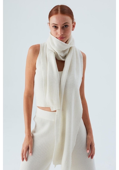 Peraluna Nomı Scarf Selanik Örgü Kaşmir Karışımlı Yumuşak Kadın Triko Atkı - Ekru Ekru