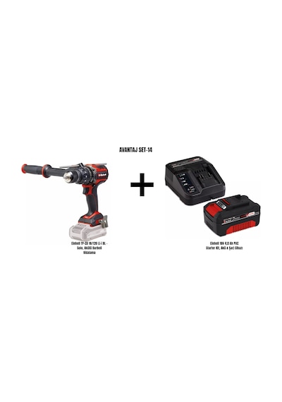 Einhell Set-14 Einhell Tp-cd 18/120 Li-i Bl Akülü Darbeli Vidalama+einhell 18v 4,0 Ah Pxc Starter Kit, Akü & Şarj Cihazı
