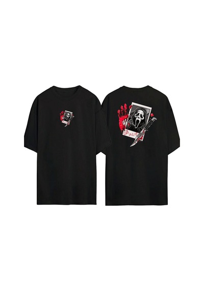 Thewert Unisex Çığlık, Call Me Ön Arka Baskılı Sıyah Oversize T-shirt Siyah