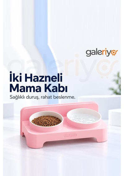 İki Hazneli Mama Kabı Pembe Pembe