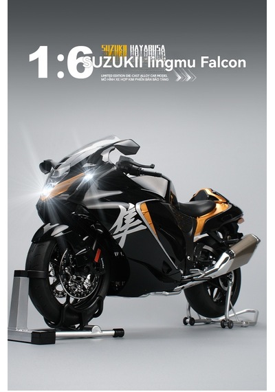Suzuki Hayabusa Gsx R1300 1:6 Diecast Siyah Işıklı, Anahtarlı & Su İle Çalışan Dumanlı Model