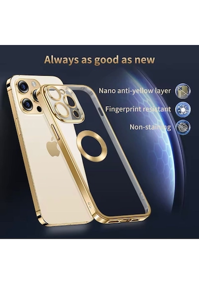 Apple Uyumlu iPhone 14 Pro Extra Kamera Korumalı Kamerası Cam Lensli Lazer Lüx Kılıf - Tam Koruma-kalite Altın
