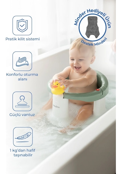 Babyjem Önden Açılır Banyo ve Mama Oturağı ve Hediye Minderli - 2 ' Li Set Soft Yeşil