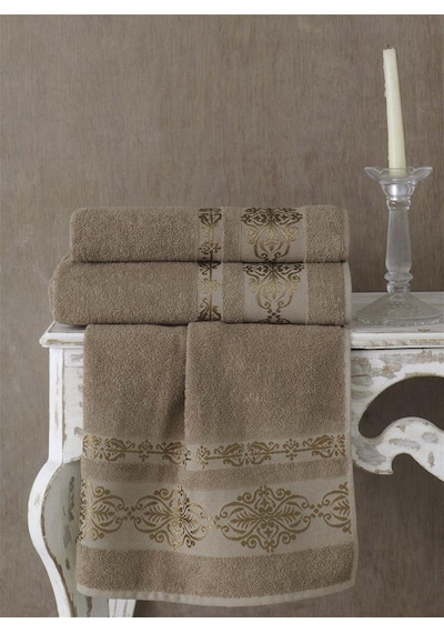 Cotton Jakarlı Rebeka Banyo Havlusu 70x140 Sütlü Kahverengi