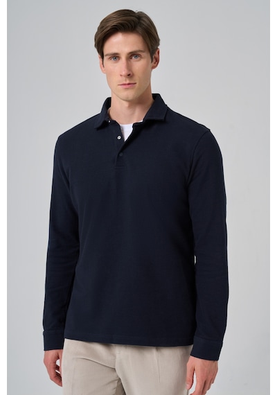 Morven Erkek Lacivert Pamuk Trend Ağaç Kabuğu Desen Dinamik Fit Polo Yaka Sweat-shirt 26ms063001200 Lacivert