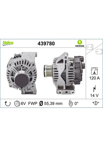Alternatör - Alfa Romeo Mito, 500, Panda, Grande Punto, Punto, Tipo, Fiorino, Qubo, Egea - Valeo-439780