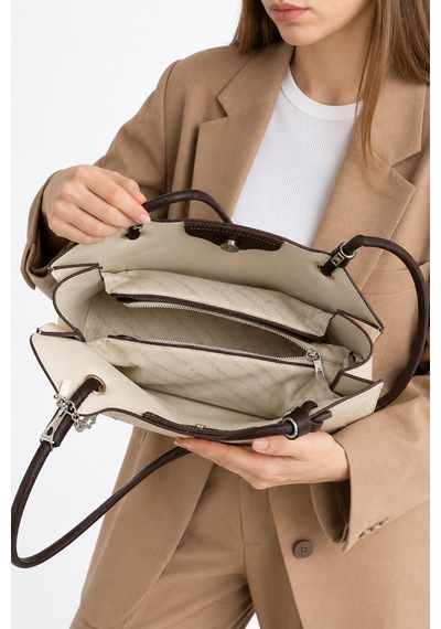 Just Polo Kadın Yeni Sezon Büyük Boy Aksesuar Detaylı Günlük Şık Kol Çantası Shopper Krem