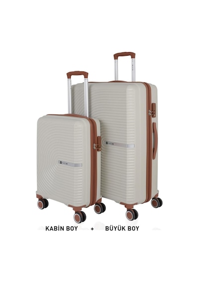 Mçs Bavul Büyük Ve Kabin 2li Set Kırılmaz Silikon Valiz V374 Kemik/kahverengi Kemik - Kahverengi