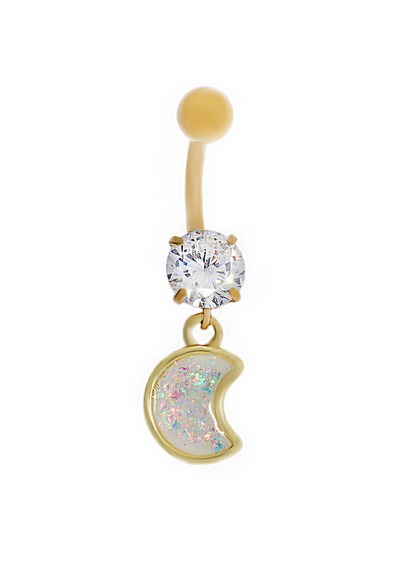 Kadın Ay Ve Tektaş Model Gold Renk Çelik Piercing Gold