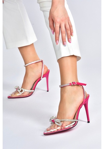 Fox Shoes Fuşya Şeffaf Kadın Topuklu Ayakkabı K654051223