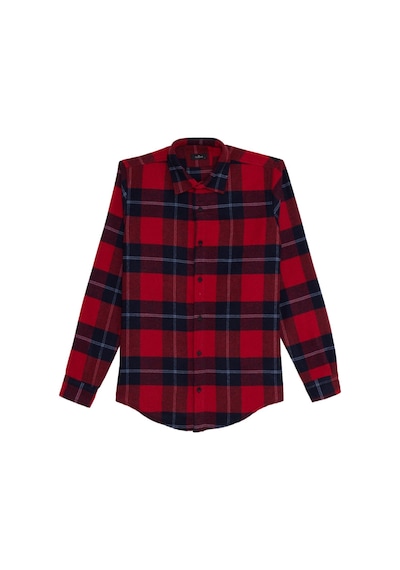 Tudors Erkek Slim Fit Dar Kesim Kareli Kışlık Oduncu Gömlek-42343 Kırmızı