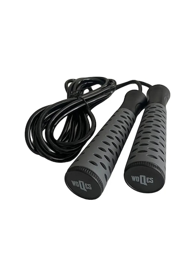 Woqes Rulmanlı Pvc Atlama İpi 2.8 Metre Kaymaz Saplı Fitness Ve Kardiyo İpi Gri-siyah