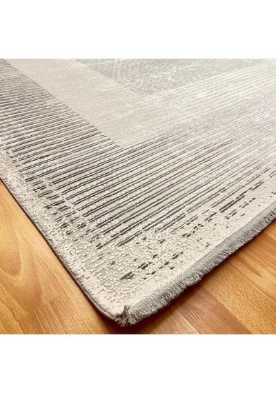 Çerçeve Desenli 200 X 300 Bambu Yün Halı Gri