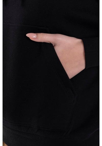 Maraton Oversize Kadın Kapüşonlu Siyah Sweatshirt Siyah