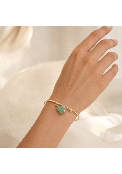Doğal Gri Akik Taşlı Altın Tonlu Açık Uçlu Spiral Kadın Bileklik Gold 94970293