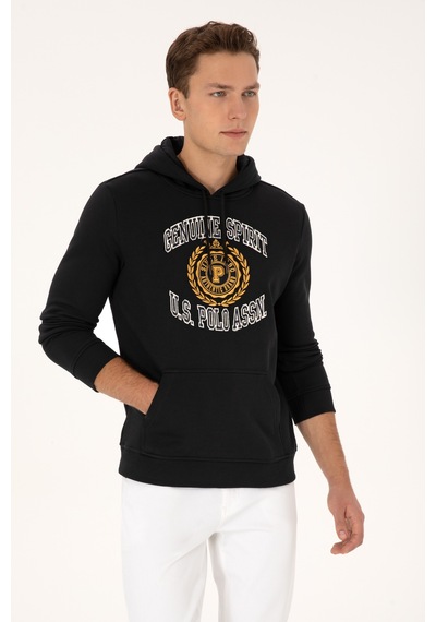 U.S. Polo Assn. Erkek Regular Fit Kapüşonlu Şardonlu Siyah Sweatshirt 50308999-VR046