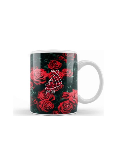 Kpop Korean Love Finger Snap Red Roses Kupa Bardak Porselen Karışık