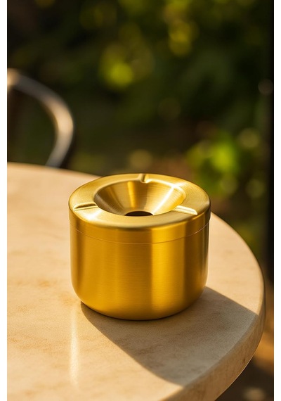 Busstier Gold Metal Kapaklı Küllük, Portatif Ve Modern Tasarım Kül Tablası, Araç İçin Uygun Rüzgar Geçirmez K Genel