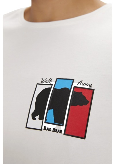 Erkek Baskılı Bisiklet Yaka T-shirt Beyaz