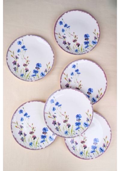 Tabak Evi Porselen Morden Pasta Tabağı Seti 19,50cm 6 Kişilik 6 Parça Krem