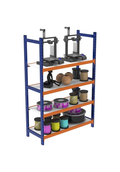 4 Katlı Ahşap Raflı İçten Oturmalı Hafif Rack - 3d Yazıcı Rafı, Depo Rafı 40x120 Cm-100 Cm Mavi-turuncu