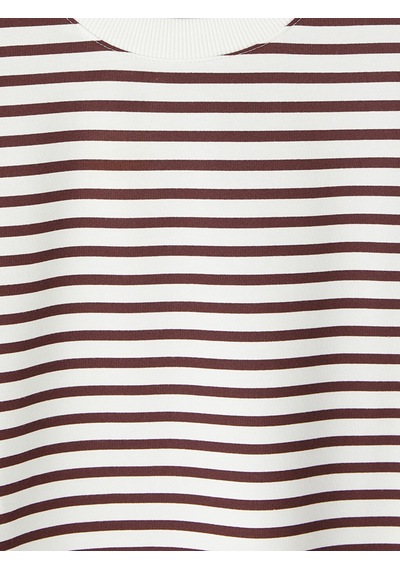 Lcw Modest Mürdüm Çizgili Oversize Kadın Sweatshirt Tunik