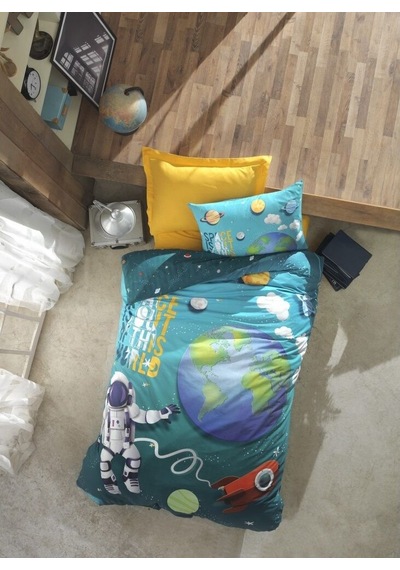 Cotton Box Junior Nevresim Takımı Tek Kişilik Little Astronaut Turkuaz