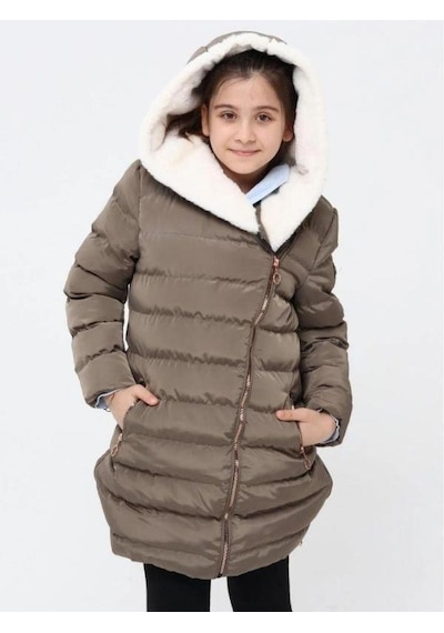 Benitto Kız Çocuk Kruvaze Fermuarlı Cepli Mont-14759 Haki