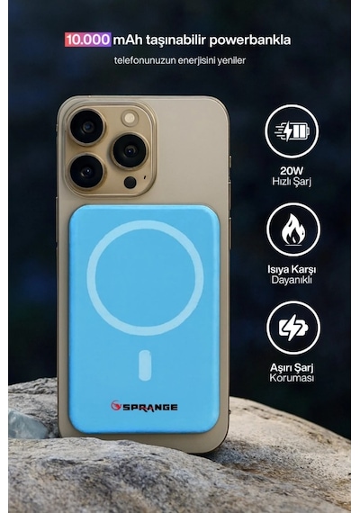 Magsafe Powerbank 10000 Mah Standlı Hızlı Taşınabilir Iphone 11 12 13 14 15 16 17 Samsung Uyumlu Mavi