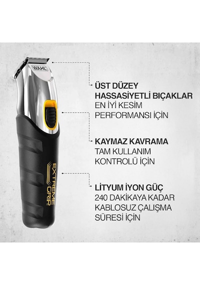 Wahl 9398 Extreme Beard 12 Kılavuz Taraklı Şarjlı Sakal Kesme Makinesi Siyah