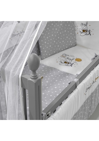 Meltem Kids Kral Sallanır Ahşap Anne Yanı Beşik 60 x 120 CM Gri - Moon Gri