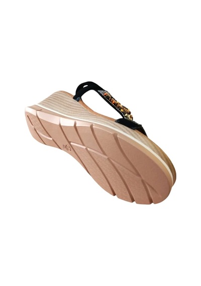 De Scarıo 1060 Kadın Taşlı Dolgu Topuklu Comfort Sandalet Siyah Siyah