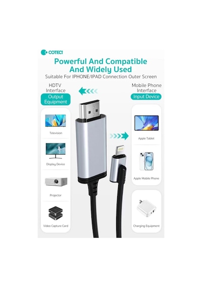Lightning To Hdmı Kablo iPhone Uyumluİpad Tv Görüntü Aktarıcı 10w Şarj Girişli 1080p 60hz 1.8 Metre