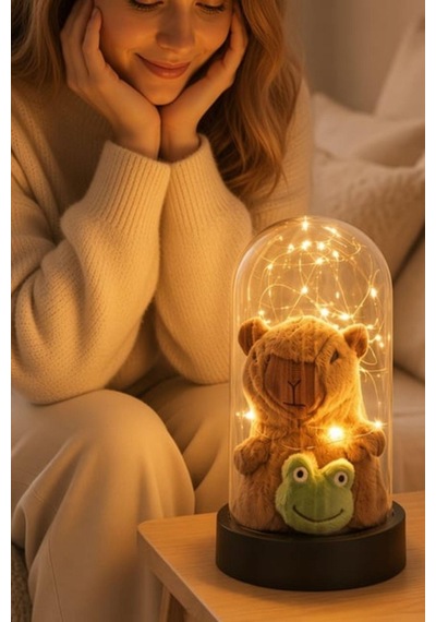 Led Işıklı Fanus İçinde Peluş Kapibara Kar Küresi Capybara Figürü Fanus Sevgiliye Arkadaşa Kıza Hediye