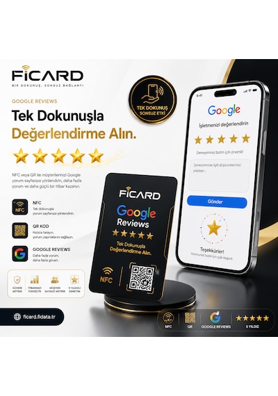 Ficard Google Yorum Kartı Nfc + Qr Google Değerlendirme Kartı İşletmeler İçin Akıllı Yorum Kartı