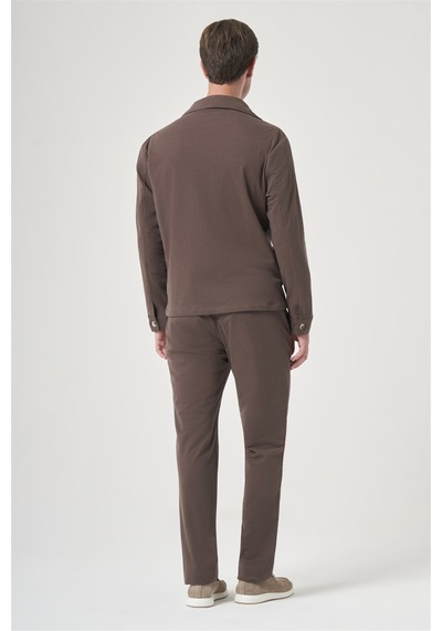İmza Kahverengi Berberi Yaka Örme Beli Lastikli 6 Drop Slim Fit Astarsız Esnek Takım Elbise 1001260177