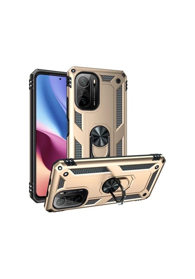 Newface Xiaomi Poco F3 Kılıf Sofya Yüzüklü Silikon Kapak - Gold Altın