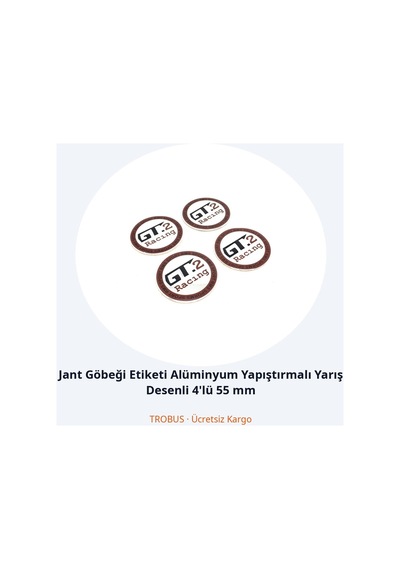 Trobus Jant Göbeği Etiketi Alüminyum Yapıştırmalı Yarış Desenli 4'lü 55 Mm