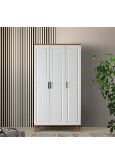 GuneyStore Sport 3 Kapaklı Komple MDF Atlantik Çam-Beyaz Gardırop