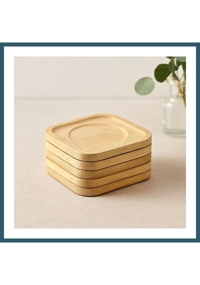 Bezos Bambu Ahşap Kare Çay Tabağı 9.7x9.7 Cm - 6'lı Set Ob Diğer